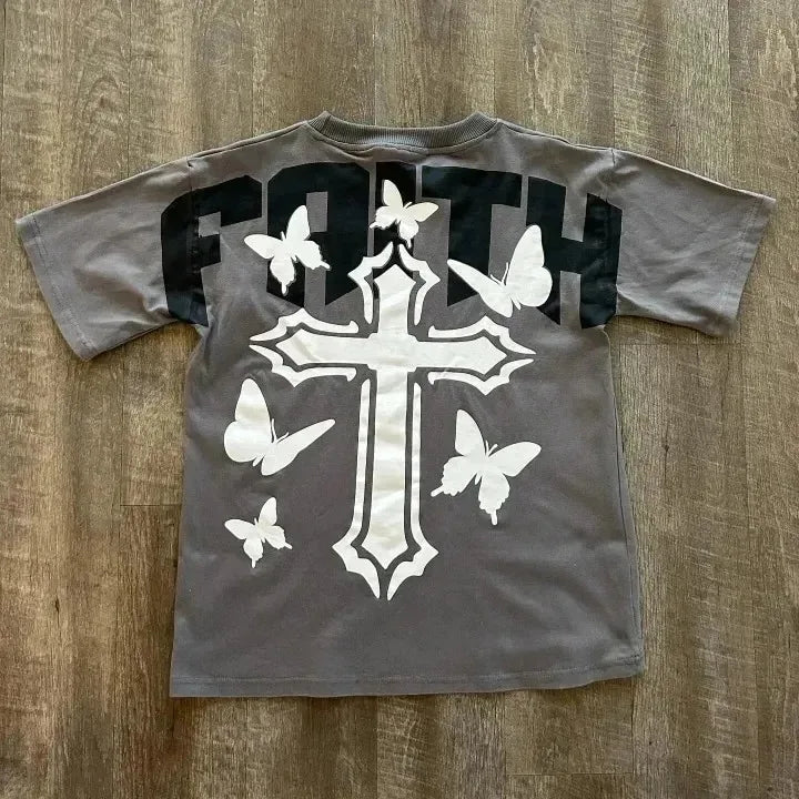 Crown&Co. Retro Cross Graphic Oversized T-Shirt