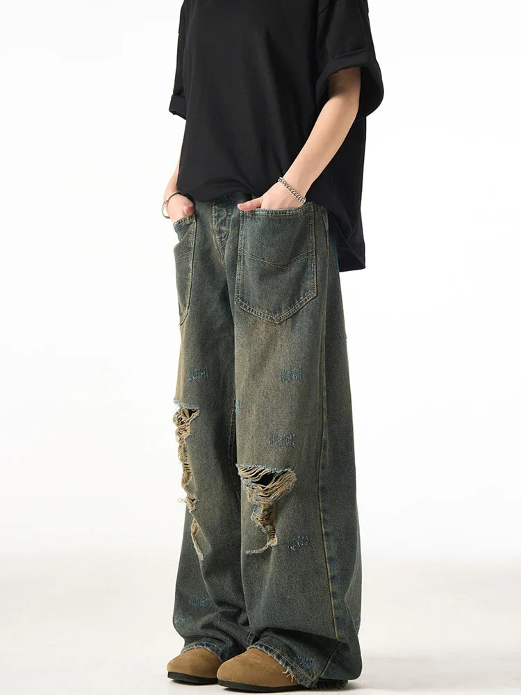 Crown & Co. Wide-Leg Distressed Denim