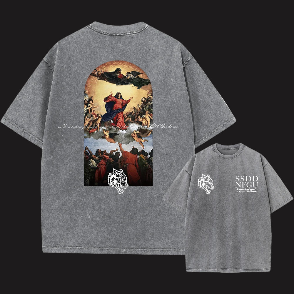 Crown&Co Men's Washed Vintage Printed T-Shirt