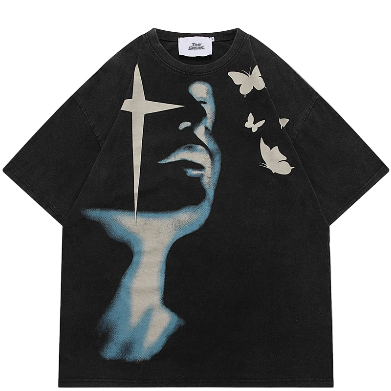 Crown&Co. Midnight Butterfly Tee – Washed Black