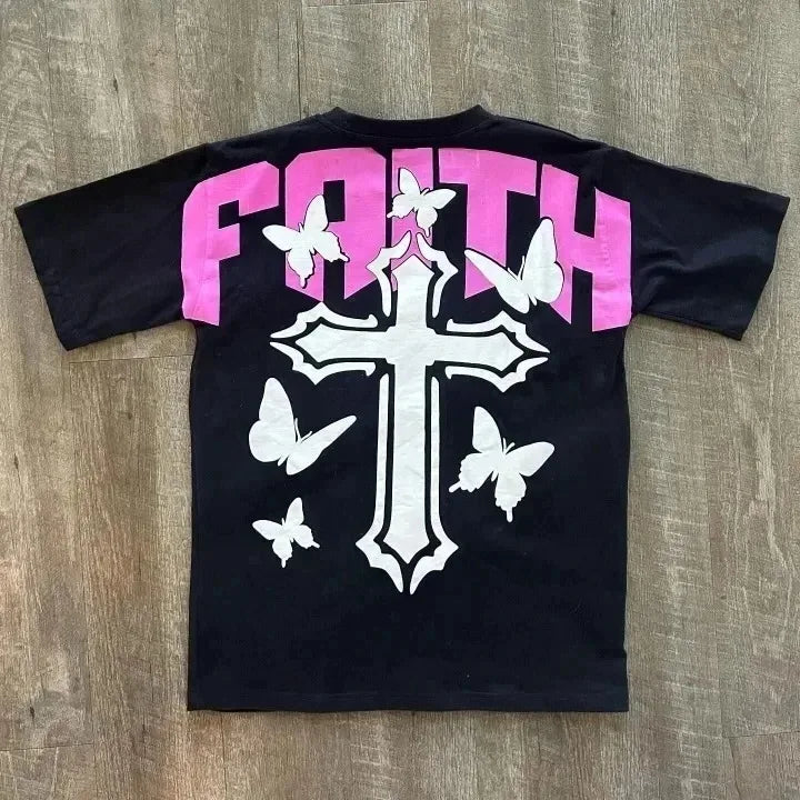 Crown&Co. Retro Cross Graphic Oversized T-Shirt