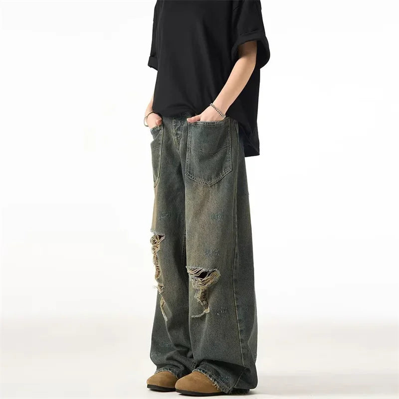 Crown & Co. Wide-Leg Distressed Denim